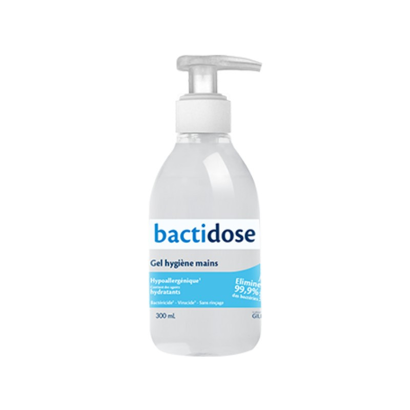 Gel hydroalcoolique sans parfum BACTIDOSE - Flacon de 300 ml avec pompe