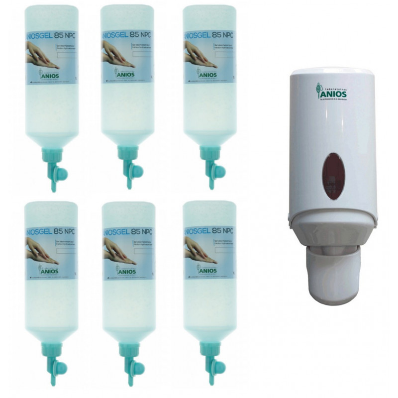 Pack 6 flacons 1 litre Aniosgel 800 Airless + Distributeur Manuel ABS Offert Pack 6 flacons 1 litre Aniosgel 800 Airless + Distributeur Manuel ABS Offert
