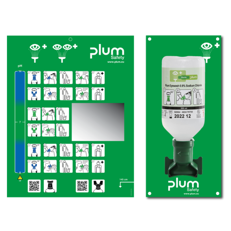 Station rinçage lave oeil entreprise - Station Plum avec flacon 500 ml