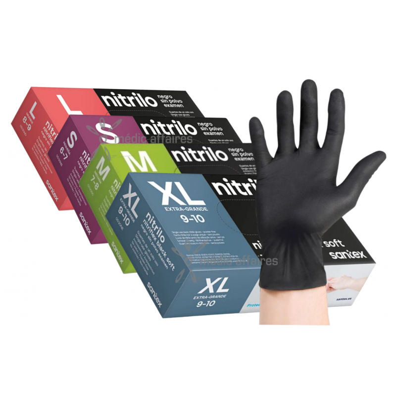 Gants Nitrile sans Poudre Noir Taille M AQL 1.5 (100 Utés)